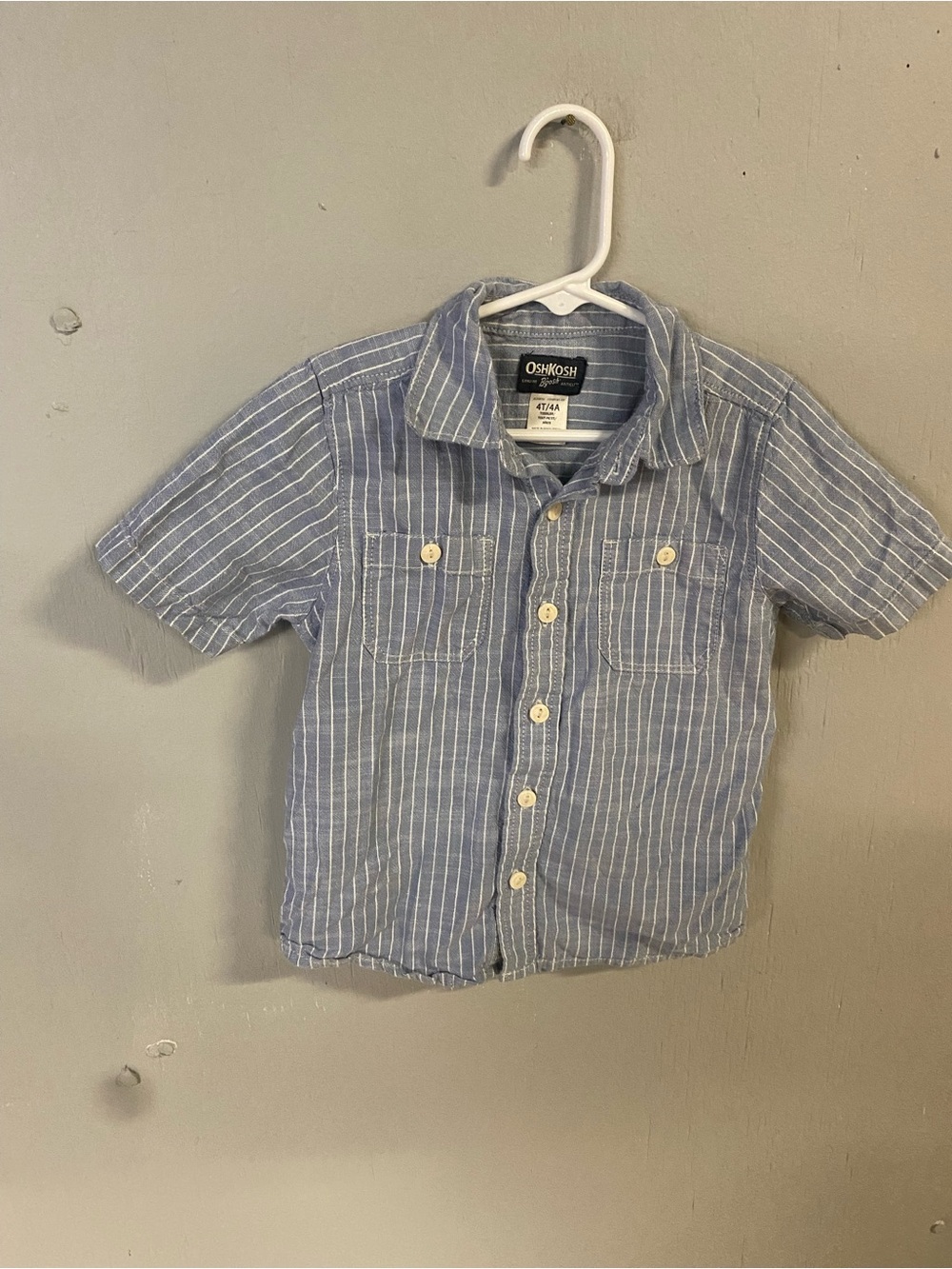 OshKosh B'gosh Blue and White Striped Short-Sleeve Button-Down Shirt